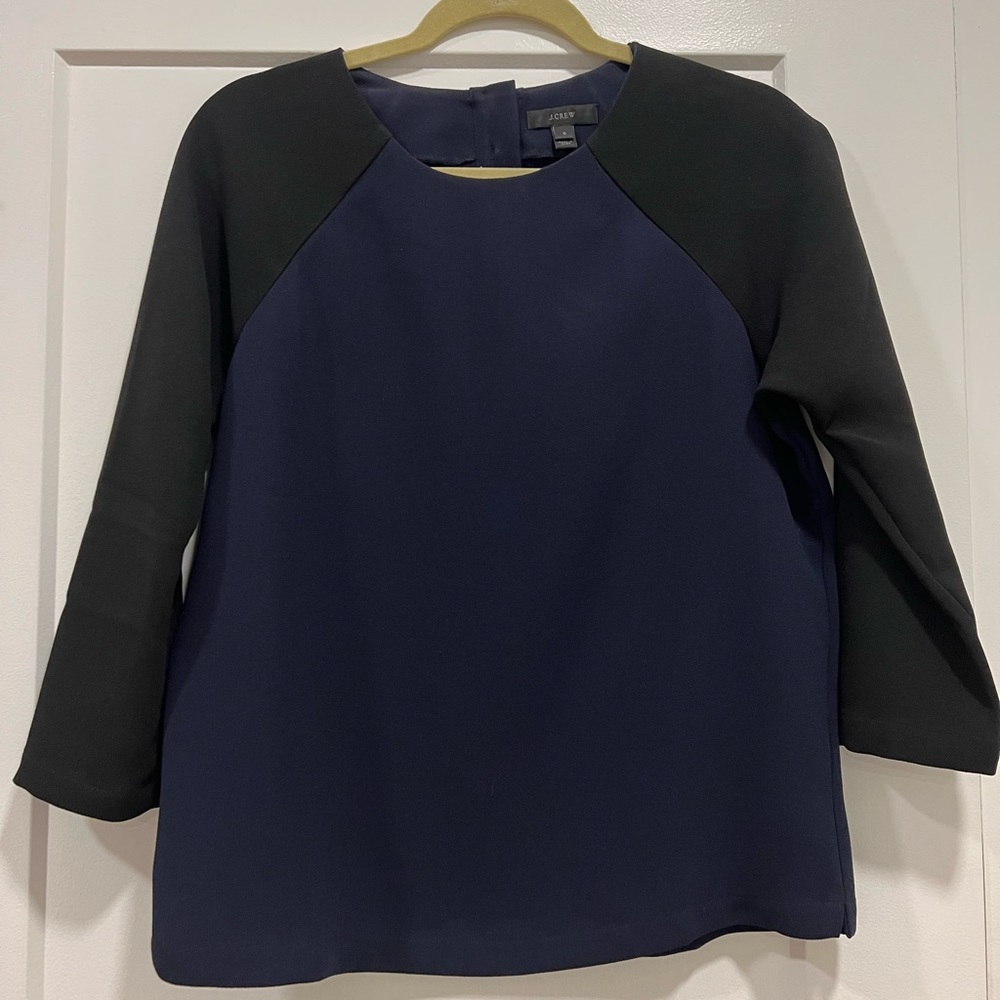 J. Crew Colorblock Navy & Black 3/4 Sleeve Top